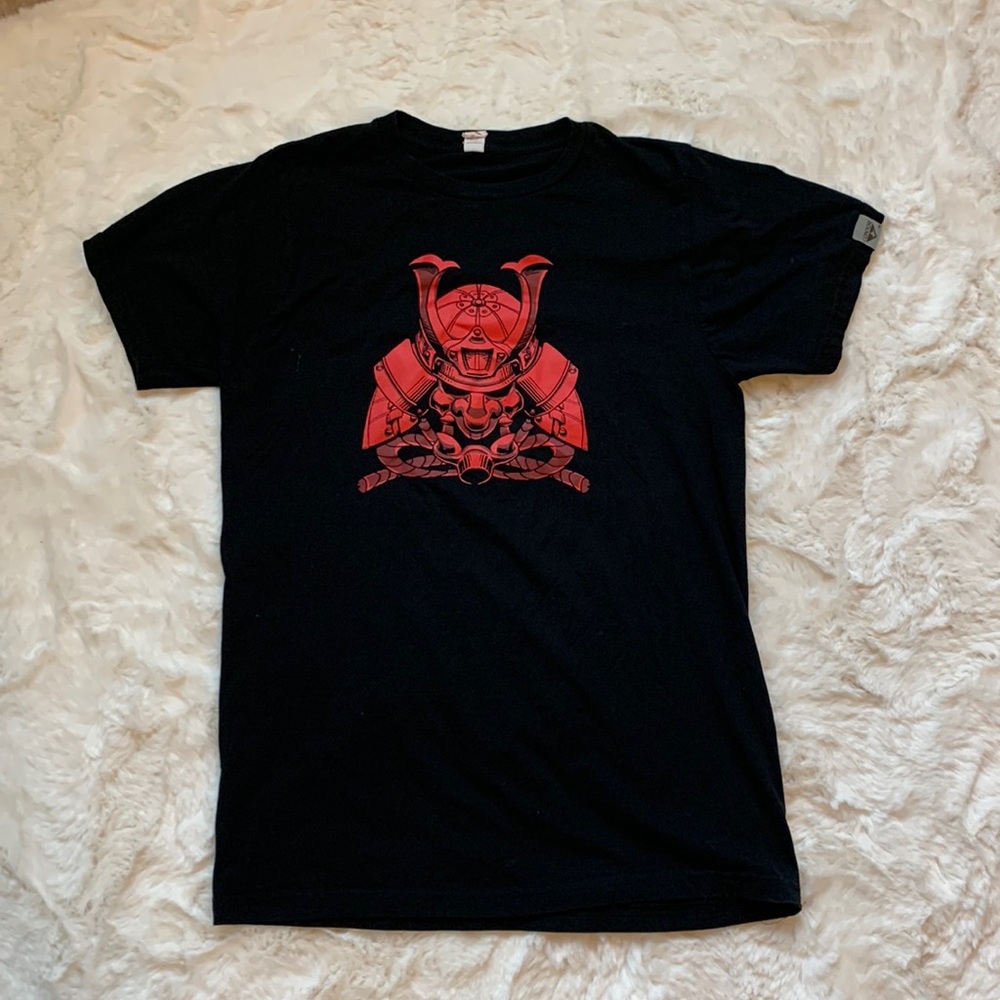 3/$20,  Condor Black T-shirt, red Samurai print, size S